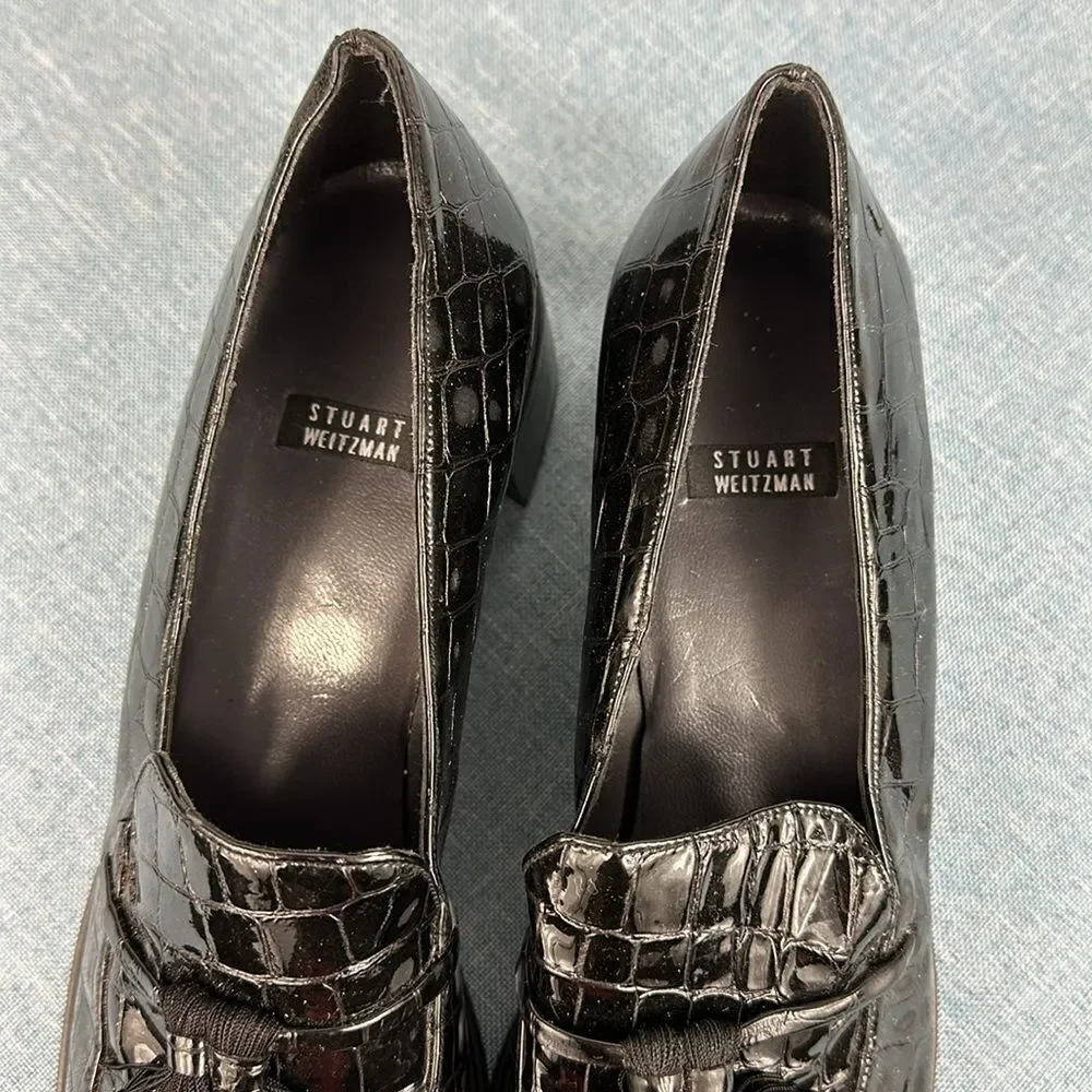 Stuart Weitzman Oxfords Vintage Black Patent Leather Loafers Size 8 M